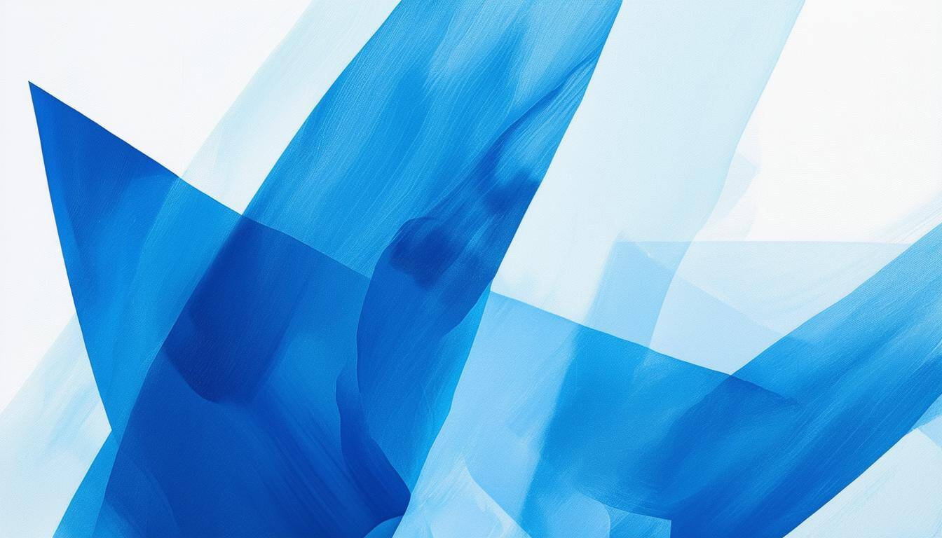 abstract blue shapes in a clean and modern spartan background of white canvas